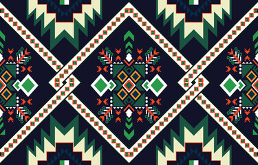 Geometric ethnic oriental pattern traditional Design for background,carpet,wallpaper,clothing,wrapping,Batik,fabric,Vector illustration embroidery style.