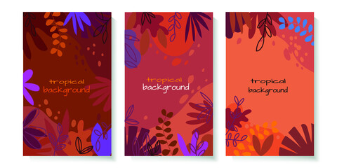 Set of botanical, leaves,floral, vector illustration background. Modern design for banner,print,cover,poster and card.