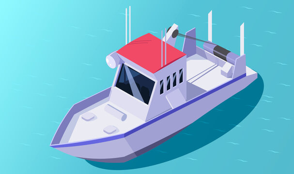 Yachts isometric icon. Travel ship. Luxury marine cruise boat. Yachting 3d vessel. Fishing sea cruise. Tourism water transport for river or lake. Vector illustration