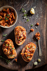 Tasty and fresh toasts made of mushrooms and parmesan cheese.