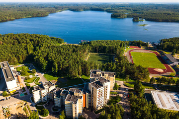 Fototapeta premium Aerial view of Visaginas town. Visaginas, Lithuania.