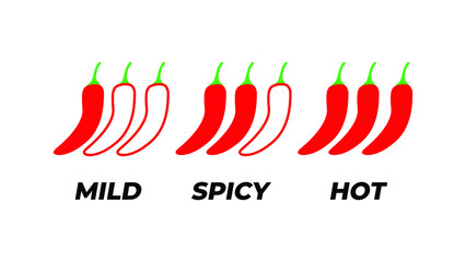 Spicy chilli meter icon vector illustration. Mild, spicy, hot chilli meter