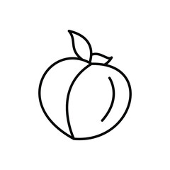 Peach nectarine fruit vector icon outline. EPS 10. Tropical fruits illustration. Vegetarian menu. Vegan, healthy food. Can be used for topics like freshness, detox, nutrition, restaurant, market.