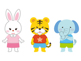 動物キャラクター　ウサギ　トラ　ゾウ