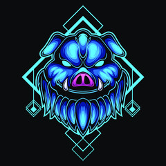 mascot esport pig face character logo gaming blue armour costume with head ornament. Logo gaming for team squad.logo vector character pig face for gaming.