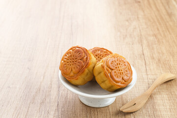 Moon Cake, traditional Chinese snack popular during the mid-autumn festival. 

