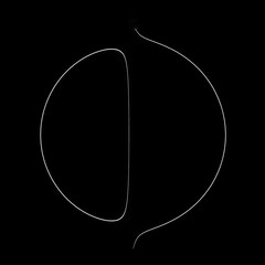 Abstract white circular stripes on a black isolated background.Design element for logo.Lines round shape geometric art Minimalistic rounded white stripes design. 3D render.