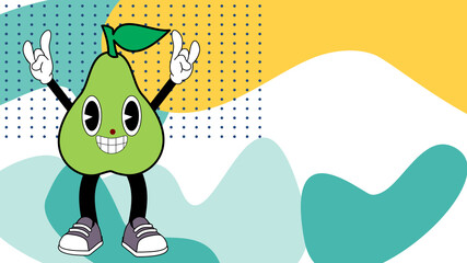 pear character retro cartoon style background in vector format