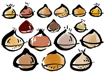 栗　和風　墨絵　水彩風イラストセット