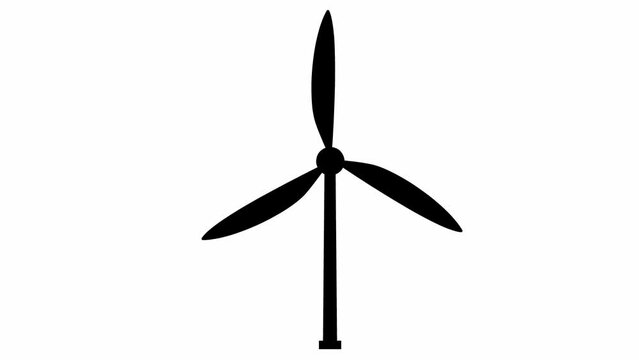 Animated flat ecology icon. Black symbol of wind power plant. Blades are spinning. Concept of renewable energy, green technology, ecology, green energy, wind power, Wind energy, wind turbine. Vector i