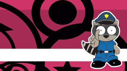 standing raccoon cartoon cop costume expression background in vector format