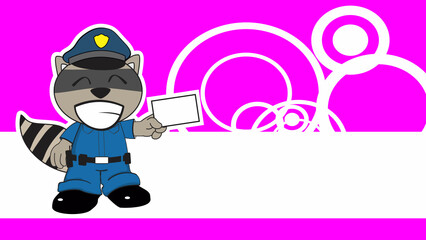 standing raccoon cartoon cop costume expression background in vector format