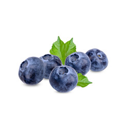 Fresh blueberry with leaves isolated on white background