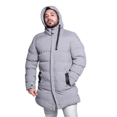 Men's fashion, Winter grey jacket with model