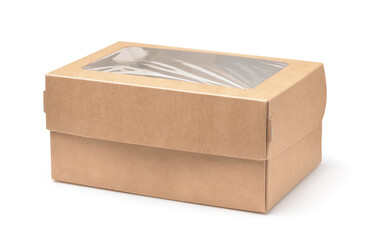 Empty brown paper box with transparent window