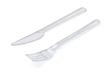 Transparent disposable plastic fork and knife