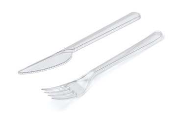 Transparent disposable plastic fork and knife