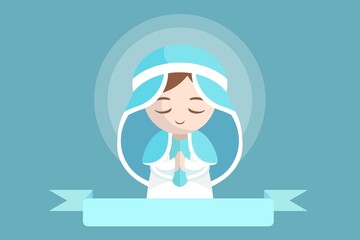 The feast of the Assumption of the Virgin Mary, woman and girl praying to god cartoon