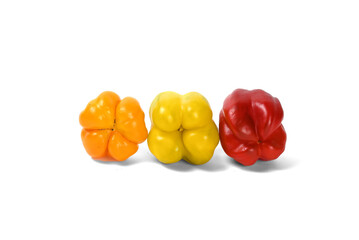 red and yellow peppers white background 