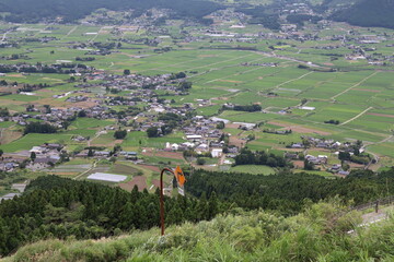 Japan's active volcano Mount Aso's foothills in the countryside