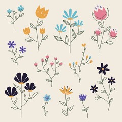 collection of diverse flowers isolated elements vector illustration