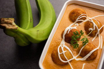 Banana Kofta curry also known as Kachche Kele Ke Kofte in India