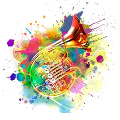 Poster bright abstract background with French Horns © reznik_val