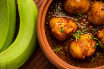Banana Kofta curry also known as Kachche Kele Ke Kofte in India