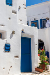 Naoussa Greece. 06-07-2022.  Street in Naoussa city at Paros . Cyclades Islands. Greece
