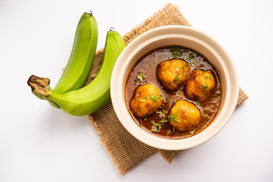 Banana Kofta curry also known as Kachche Kele Ke Kofte in India