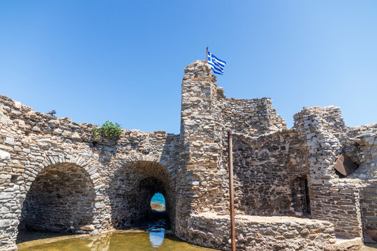 Naoussa Greece. 06-07-2022.  Old venetian fortress in Naoussa city at Paros . Cyclades Islands. Greece