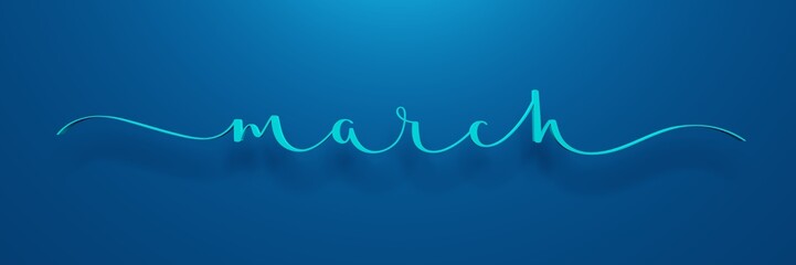 Fototapeta na wymiar 3D render of MARCH brush calligraphy banner on dark blue background