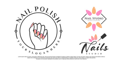 Set of nail logo design for beauty salon with modern conecpt Premium Vector