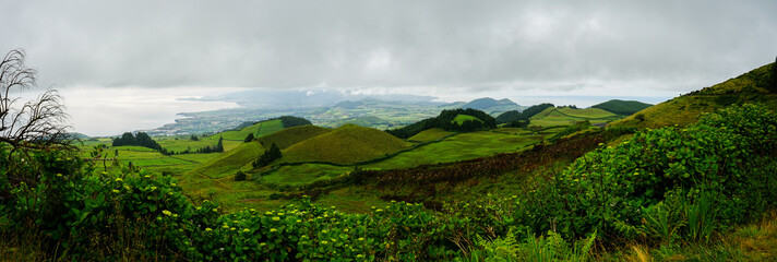 Sao Miguel landscape on a cloudy day, Azores islands, Portugal