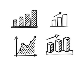 Growth chart doodle outline diagram. Profit dynamics. business, analytics drawing icon 
