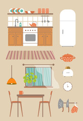 Kitchen interior. Kitchen interior. Beutiful vector illustration. - 516040664