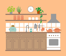 Kitchen interior. Kitchen interior. Beutiful vector illustration. - 516041045