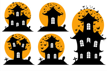 Happy Halloween. haunted house, tree, cemetery, scarecrow, bat vector illustration 