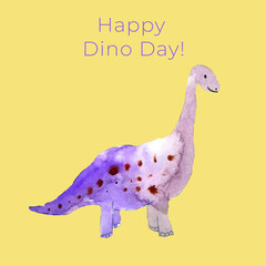 greeting card with watercolour violet dinosaur 