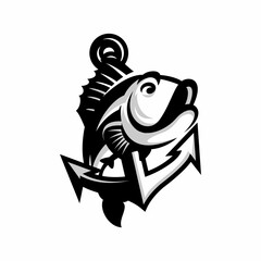 vector illustration of fish and boat anchor, fishing for big fish