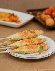 Egg Rolls, Indonesian street food, a combination of beaten egg and rolled noodles. selective focus concept