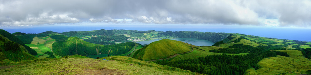 Fototapeta na wymiar Miradouro da Boca de Inferno panoramic view of Sete Cidades, Sao Miguel, Azores islands, Portugal