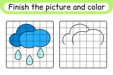 Complete the picture cloud. Copy the picture and color. Finish the image. Coloring book. Educational drawing exercise game for children