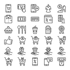 Outline icons for shopping and e-Commerce.