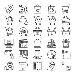 Outline icons for shopping and e-Commerce.