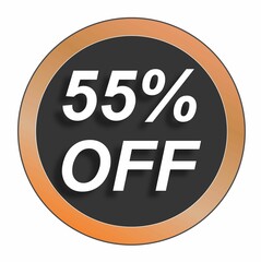 55%  fifty five percent discount off, black, circle, golden, number, offer, promotion