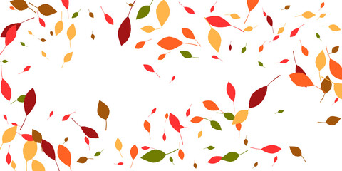 Leaves. Yellow, red, green, orange, brown colors. Scattered autumn leaves. Unusual abstract texture. Vector eps 10.
