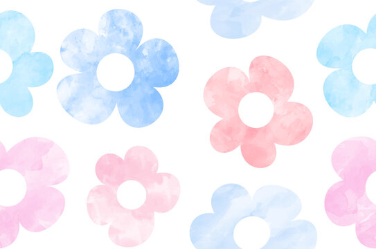 Seamless watercolor floral pattern. Hand drawn ornament with flowers for wrapping paper, textile, fabric, wallpapers, flyers. Children's decor in pastel colors for design interior. White, blue, pink.