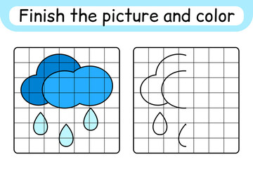 Complete the picture cloud. Copy the picture and color. Finish the image. Coloring book. Educational drawing exercise game for children