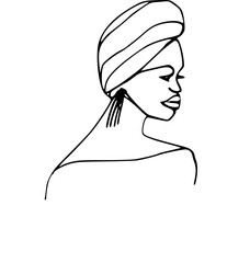 Woman African American portrait, profile line drawing